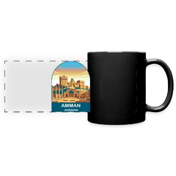 Art d’affiches de voyage vintage de la citadelle Jordan d’Amman - Mug panoramique uni - noir - Devant