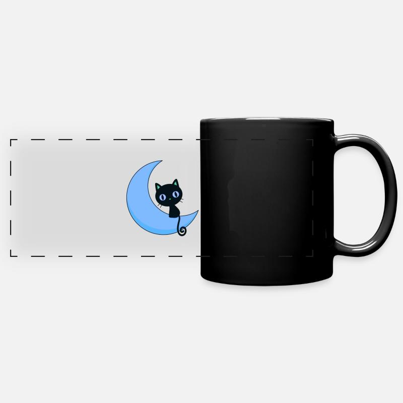 cute cat with moon,cat,moon - Full Colour Panoramic Mug - black