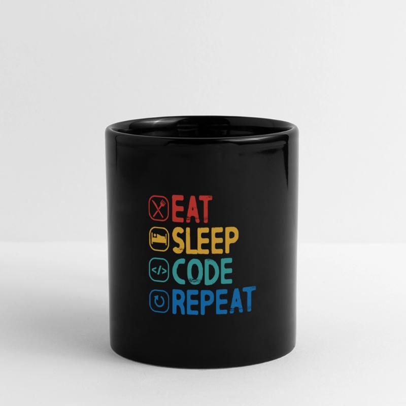 Eat Sleep Code Repeat Panorama-Tasse farbig