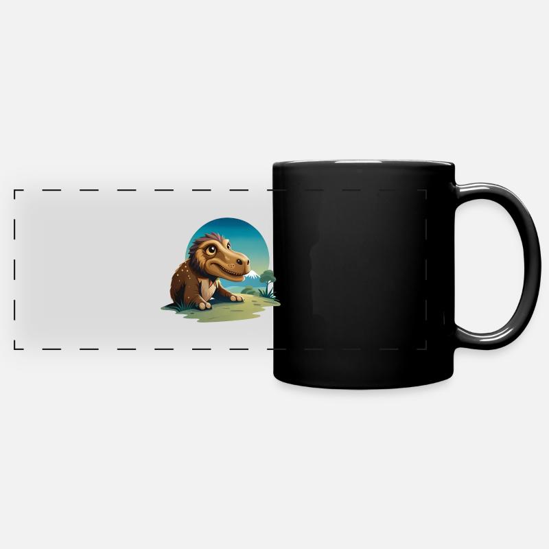 Dinosaur walking in the grass - Full Colour Panoramic Mug - black