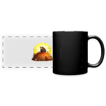 Drôle de taupe sur sa colline - Mug panoramique uni - noir - Devant
