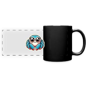 Mignon bleu rouge Jumping Spider est assis amical - Mug panoramique uni - noir - Devant