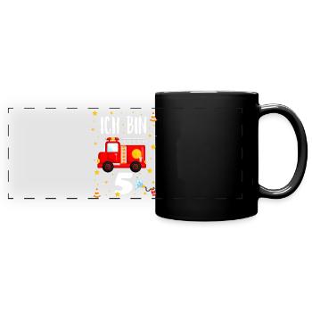Feuerwehr Geburtstag - Ich bin 5 Jahre alt - Panorama-Tasse farbig - Schwarz - Vorne