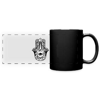 Khamsa - Hamsa - Hand - Amulett - Fünf - Schutz - Panorama-Tasse farbig - Schwarz - Vorne
