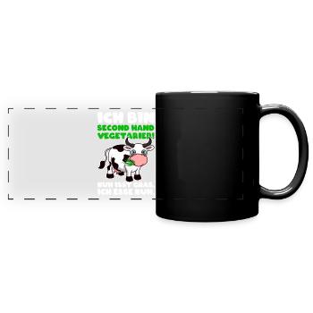 Ich bin Second Hand Vegetarier Shirt - Kuh - Panorama-Tasse farbig - Schwarz - Vorne