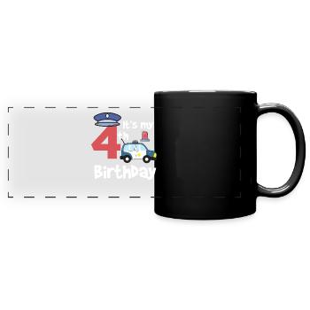 Police 4th Birthday Years Young Child Gift - Full Colour Panoramic Mug - black - Front