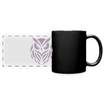 Wise Wood Owl: Tawny Owl silhouette art - Full Colour Panoramic Mug - black - Front