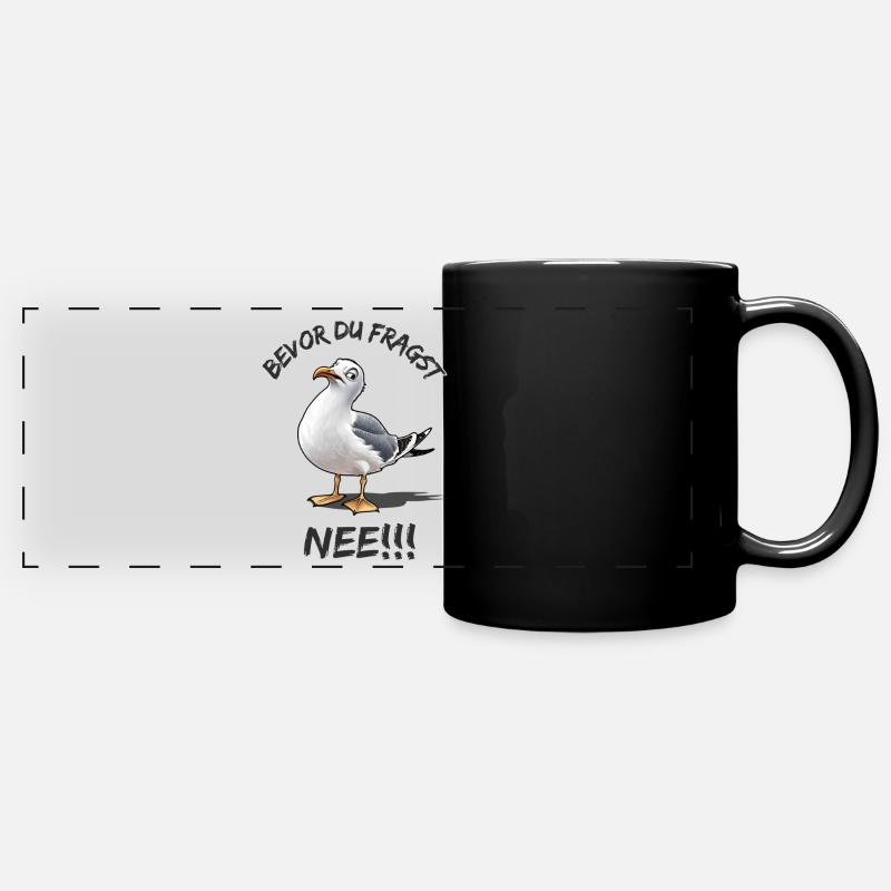 Funny saying with seagull Before you ask No !! - Full Colour Panoramic Mug - black