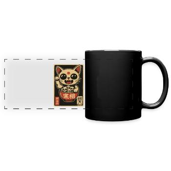 Dark Waving Cat with Skulls - Full Colour Panoramic Mug - black - Front