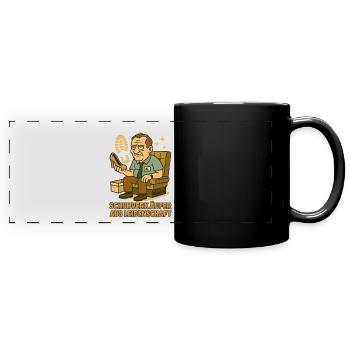 Shoe salesman cartoon motif with Al on sofa - Full Colour Panoramic Mug - black - Front