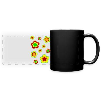 70er Jahre Blume Muster - Panorama-Tasse farbig - Schwarz - Vorne