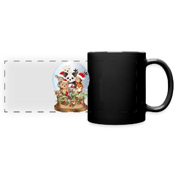 schöne nostalgische Schneekugel mit Kuscheltiere - Panorama-Tasse farbig - Schwarz - Vorne
