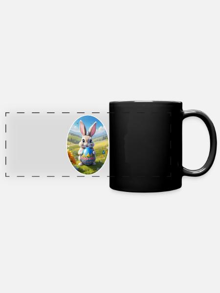 Osterhase mit Ei, Oval - Panorama-Tasse farbig - Schwarz