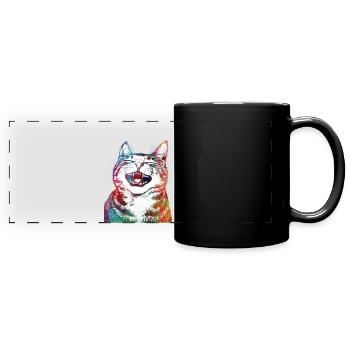 Lustige Katze 1 - Panorama-Tasse farbig - Schwarz - Vorne