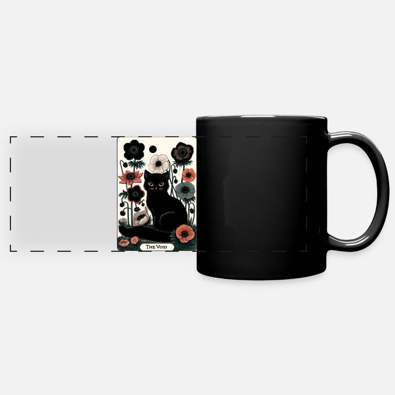 Void Cat in Bloom Tarot - Full Colour Panoramic Mug - black