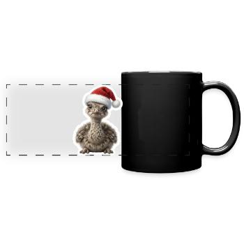 Verwirrtes Straussenkueken im Weihnachtsfieber - Panorama-Tasse farbig - Schwarz - Vorne