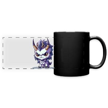 Petit Dragon Cornu de style Chibi - Mug panoramique uni - noir - Devant