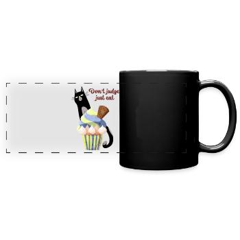 Ne jugez pas, mangez juste un drôle de dessert de cupcakes au chat - Mug panoramique uni - noir - Devant