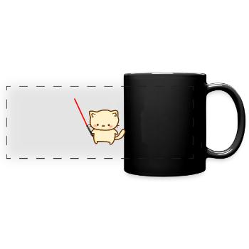 Cute cat with a red lightsabers - Full Colour Panoramic Mug - black - Front