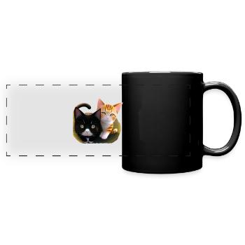 Zwei süße Katzen - Panorama-Tasse farbig - Schwarz - Vorne