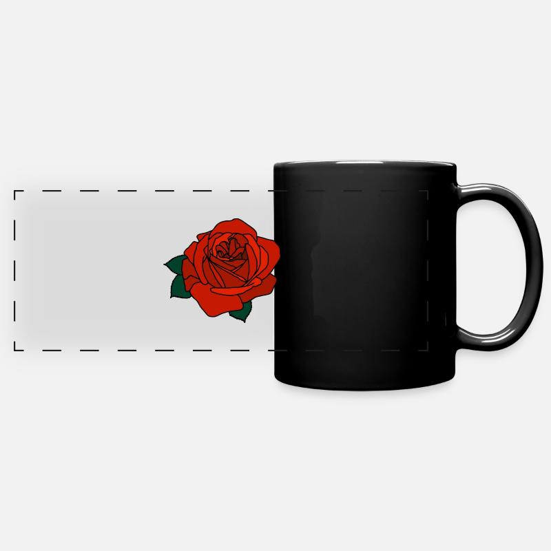 Rote Rose - Panorama-Tasse farbig - Schwarz