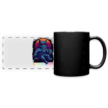 Retro Space Shirt "Vaccum, Baby!" – Synthwave Katz - Panorama-Tasse farbig - Schwarz - Vorne