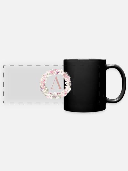 Customizable Monogram A wreath - Full Colour Panoramic Mug - black