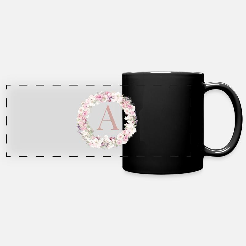 Customizable Monogram A wreath - Full Colour Panoramic Mug - black
