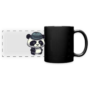 Ours panda cool avec chapeau de laine - Mug panoramique uni - noir - Devant