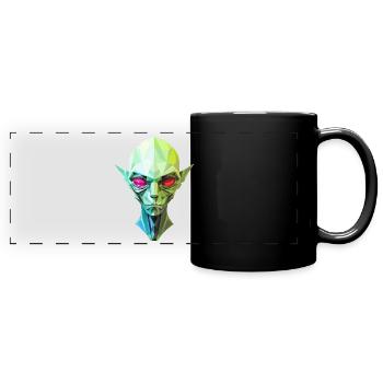 alien außerirdisch kopf potrait grün rote augen - Panorama-Tasse farbig - Schwarz - Vorne