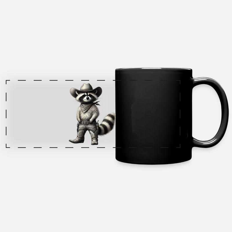 Cowboy Raccoon Vintage Western Art - Full Colour Panoramic Mug - black