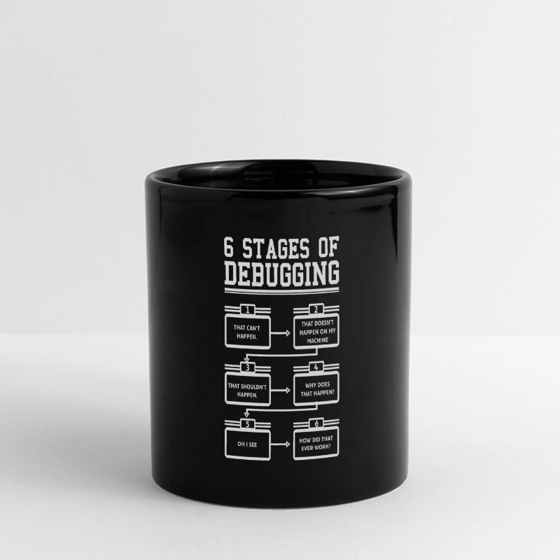 6 Stages of Debugging Programmierer Software Panorama-Tasse farbig