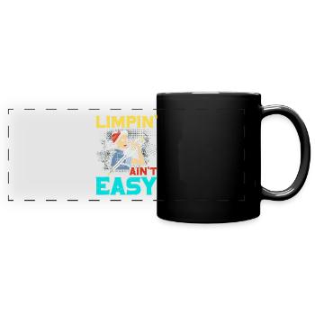 Gebrochenes Bein Spruch - Fraktur Gipsbein - Panorama-Tasse farbig - Schwarz - Vorne