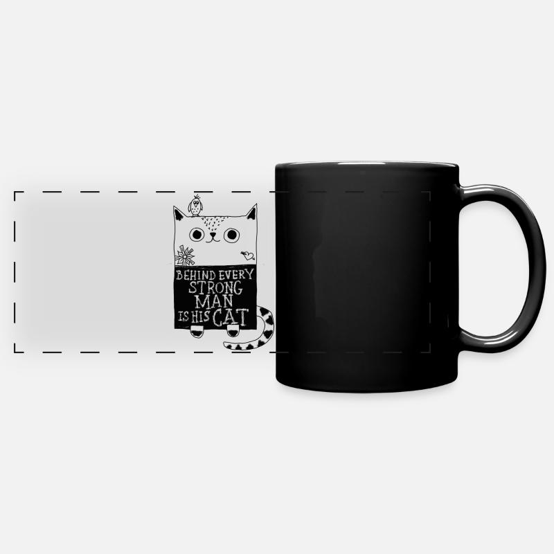 Derrière chaque homme fort se cache son chat... - Mug panoramique uni - noir