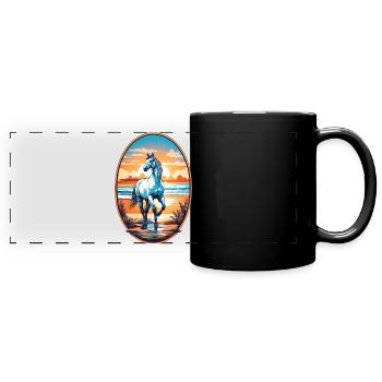Cheval sur la plage - Mug panoramique uni - noir - Devant