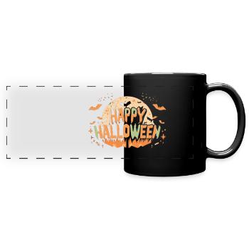 Happy Halloween Schriftzug - Panorama-Tasse farbig - Schwarz - Vorne