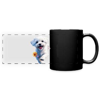Maltesischer Welpe springt - 2 - 🐾 - Panorama-Tasse farbig - Schwarz - Vorne