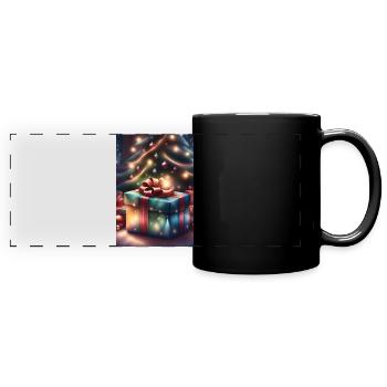 Festive gift box under a Christmas tree - Full Colour Panoramic Mug - black - Front