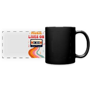 Retro Cassette Tape Shirt – Music Lives On Vintage - Full Colour Panoramic Mug - black - Front