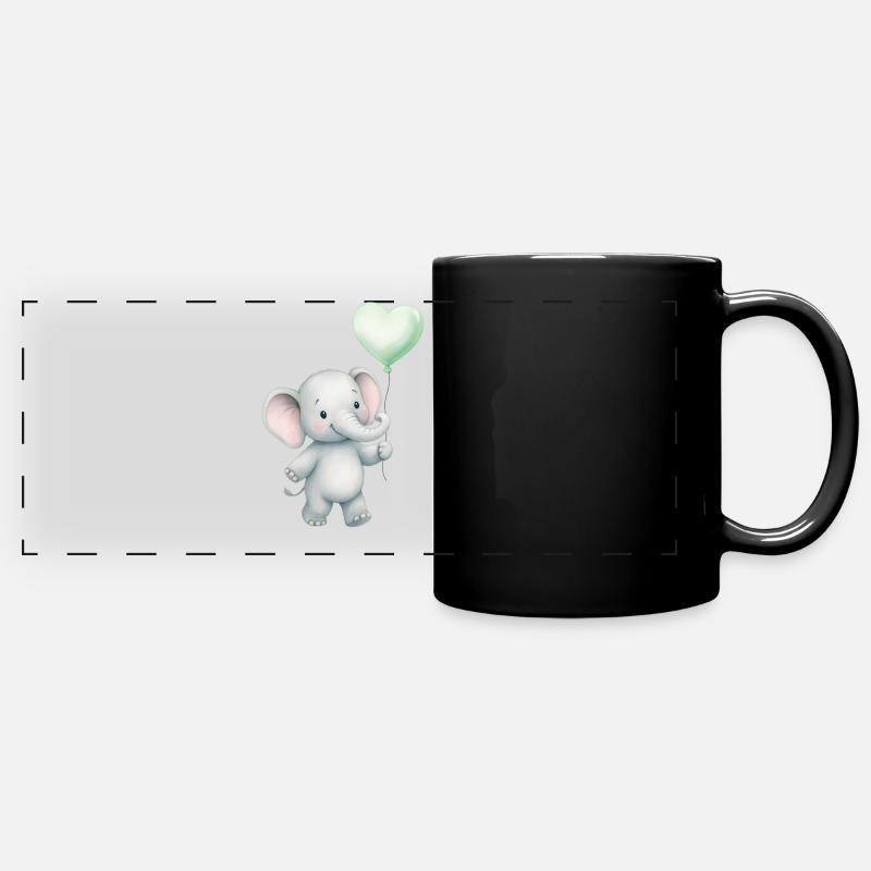 Elephant with heart balloon - Full Colour Panoramic Mug - black