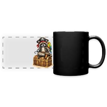 Pirate raton laveur sur un coffre au trésor - Mug panoramique uni - noir - Devant