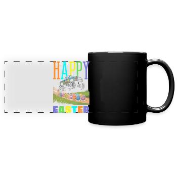 Frohe Ostern Süßer Osterhase Eiersuche Ostereier - Panorama-Tasse farbig - Schwarz - Vorne