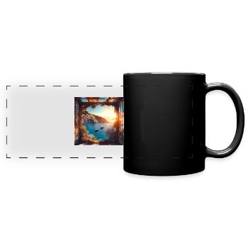 Portofino,Landscape,Watercolor,Painting - Full Colour Panoramic Mug - black - Front