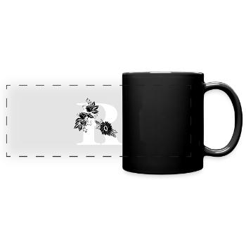 Lettre r floral noir et blanc - Mug panoramique uni - noir - Devant