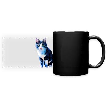 Domestic short-haired cat waits for owner - Full Colour Panoramic Mug - black - Front