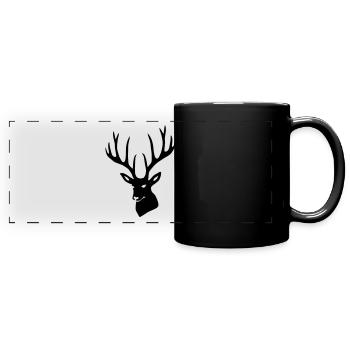 Hirsch Geweih Hirschgeweih Hirschkopf - Panorama-Tasse farbig - Schwarz - Vorne