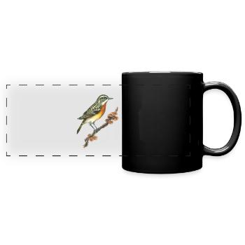 Whinchat / oiseau / champignons - Mug panoramique uni - noir - Devant