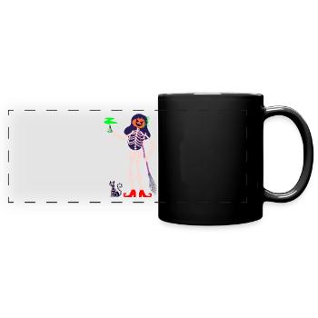 Squelette de sorcière avec potion toxique et chat crâne - Mug panoramique uni - noir - Devant