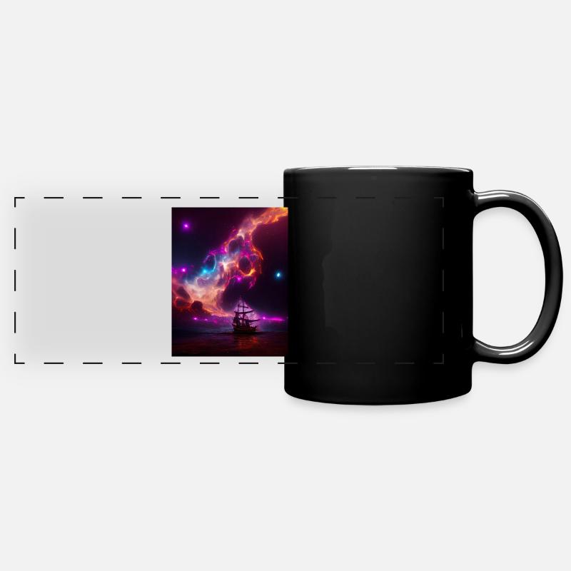 Pirate ship in space - Full Colour Panoramic Mug - black