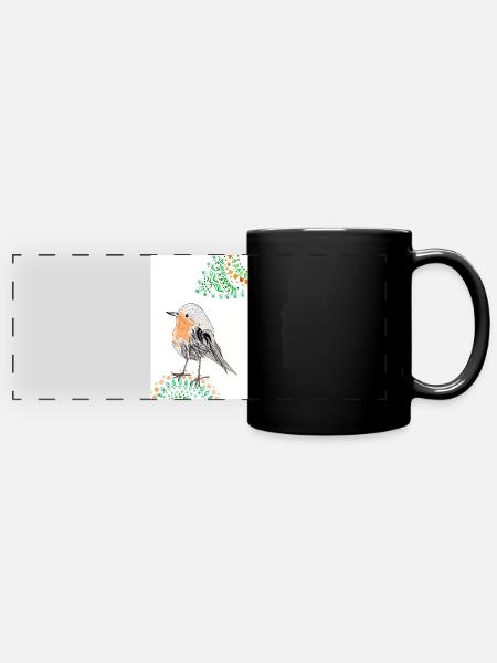Rotkehlchen Poster - Panorama-Tasse farbig - Schwarz